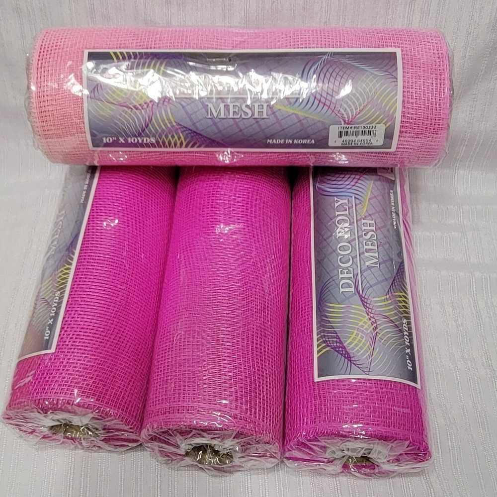 Wreath Mesh 4 Rolls Deco Poly Mesh Pink Hot Pink 10in x 10 Yards Wreath Ribbon